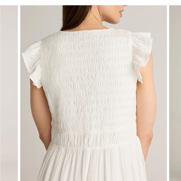 NWT Quince Organic Textured Cotton Smocked V-Neck Midi Dress Cottagecore - Picture 3 of 10